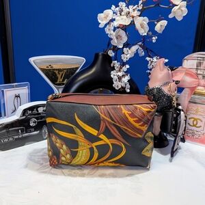 Salvatore Ferragamo Botanical Cosmetic Bag Canvas And Leather